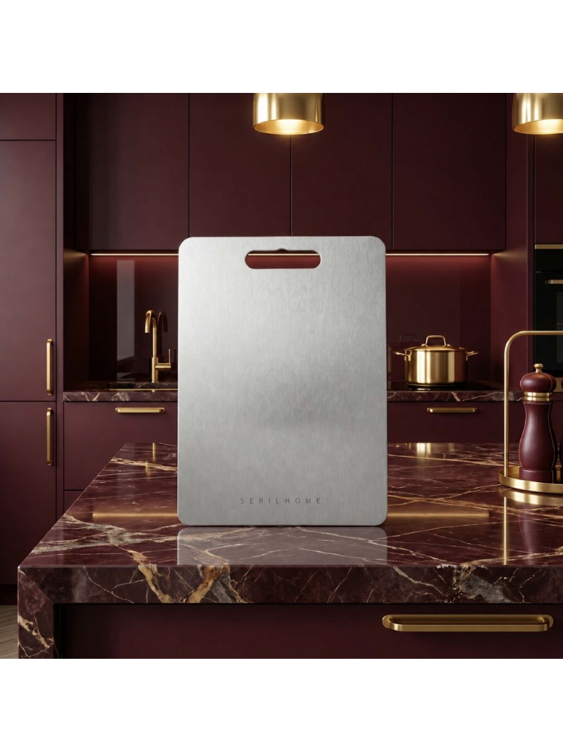 SERİL HOME Paslanmaz Çelik Kesme Tahtası 38×28 (Büyük Boy)
